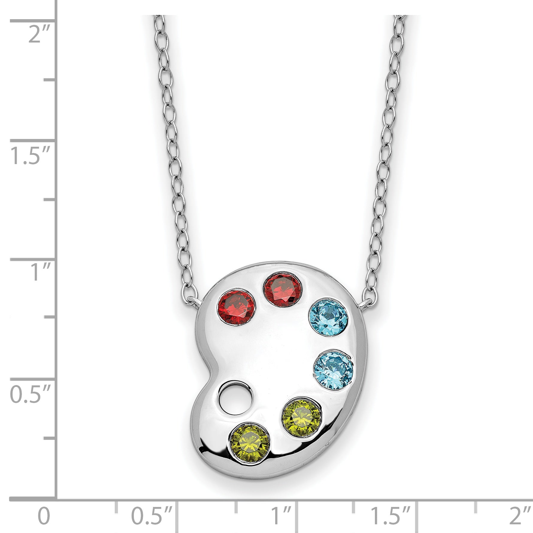 Sentimental Expressions Sterling Silver Rhodium-plated Multi-color CZ Color Me Happy Pallet 18in Necklace