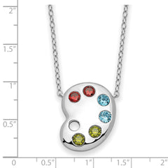 Sentimental Expressions Sterling Silver Rhodium-plated Multi-color CZ Color Me Happy Pallet 18in Necklace