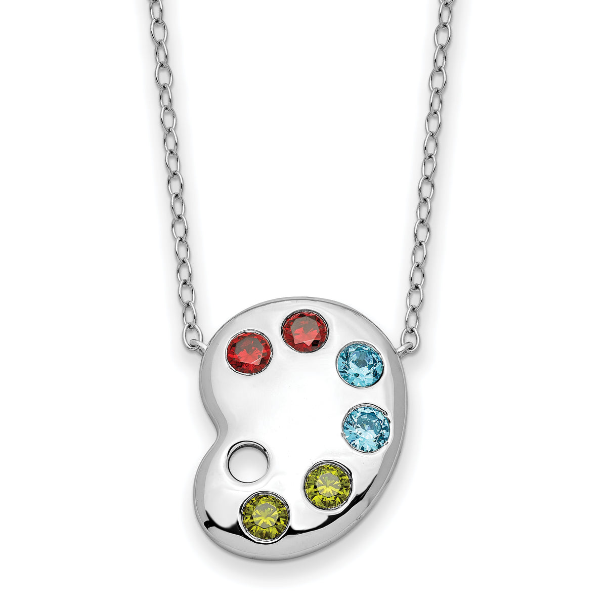 Sentimental Expressions Sterling Silver Rhodium-plated Multi-color CZ Color Me Happy Pallet 18in Necklace