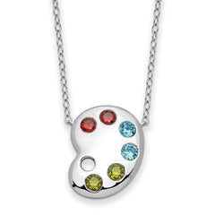 Sentimental Expressions Sterling Silver Rhodium-plated Multi-color CZ Color Me Happy Pallet 18in Necklace