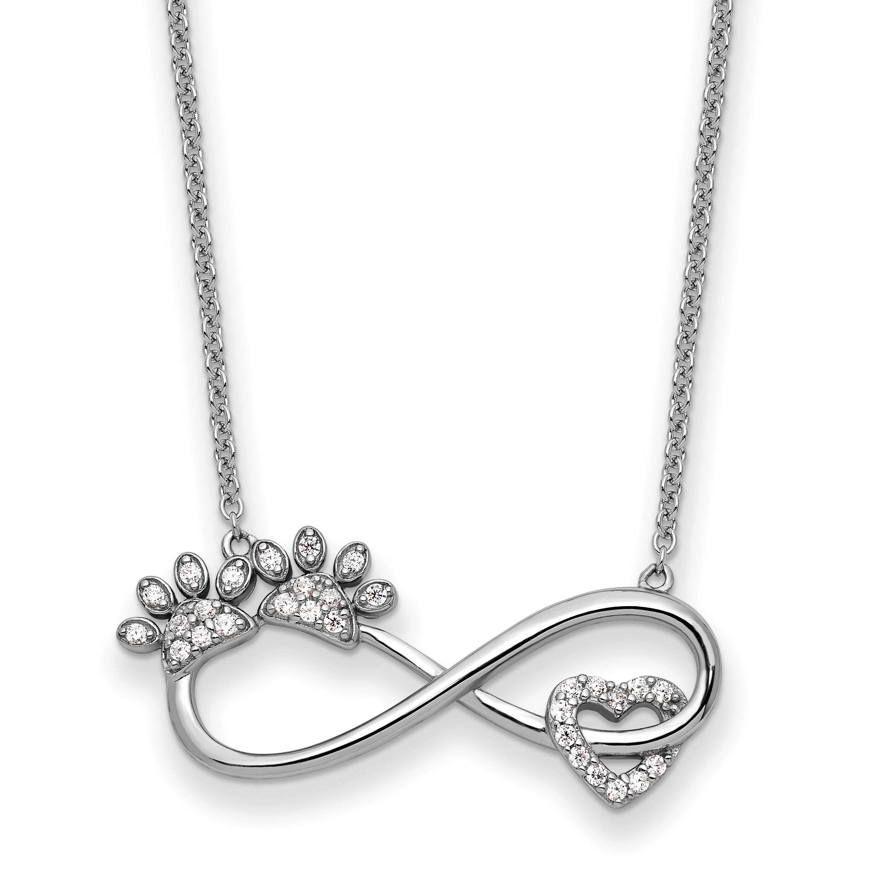 Sentimental Expressions Sterling Silver Rhodium-plated CZ Furr Ever 18 in Necklace