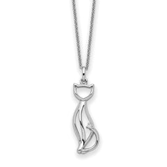 Sentimental Expressions Sterling Silver Rhodium-plated CZ Purrfect Love Cat 18in Necklace