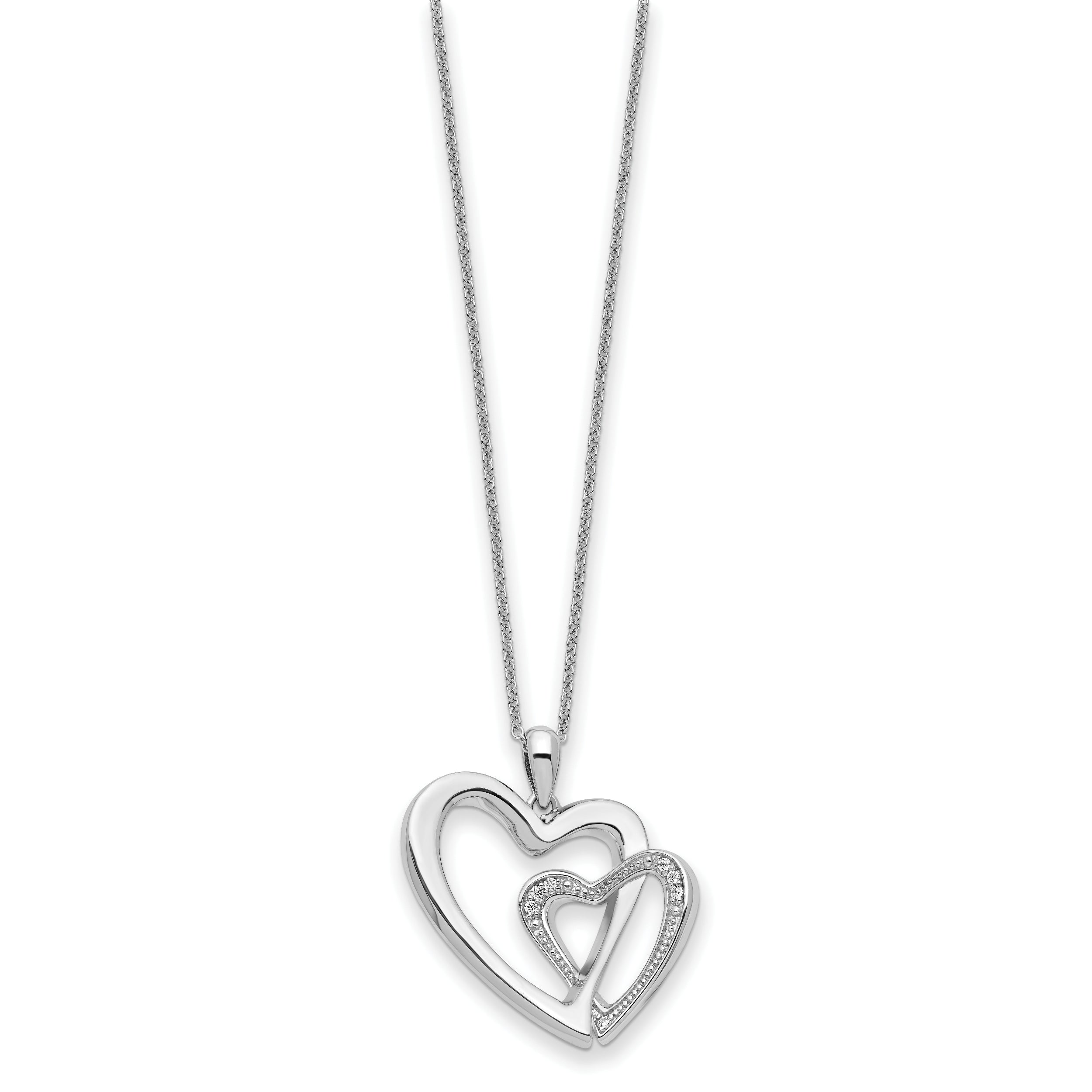 Sentimental Expressions Sterling Silver Rhodium-plated CZ You and Me Heart 18in Necklace