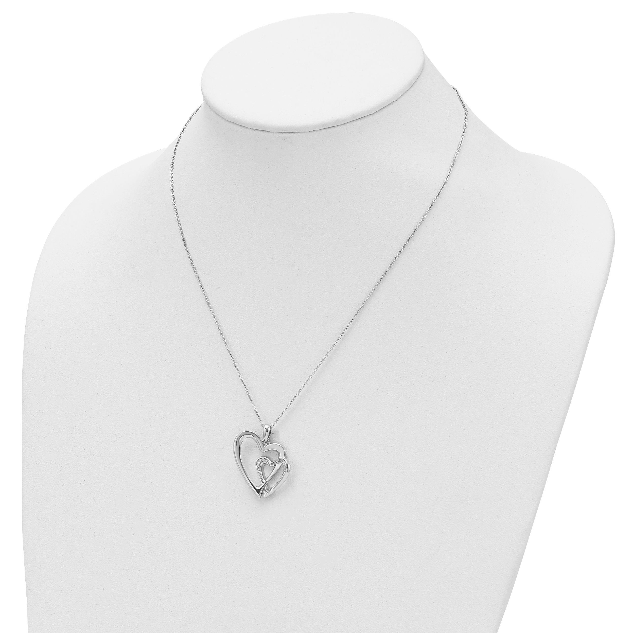 Sentimental Expressions Sterling Silver Rhodium-plated CZ You and Me Heart 18in Necklace