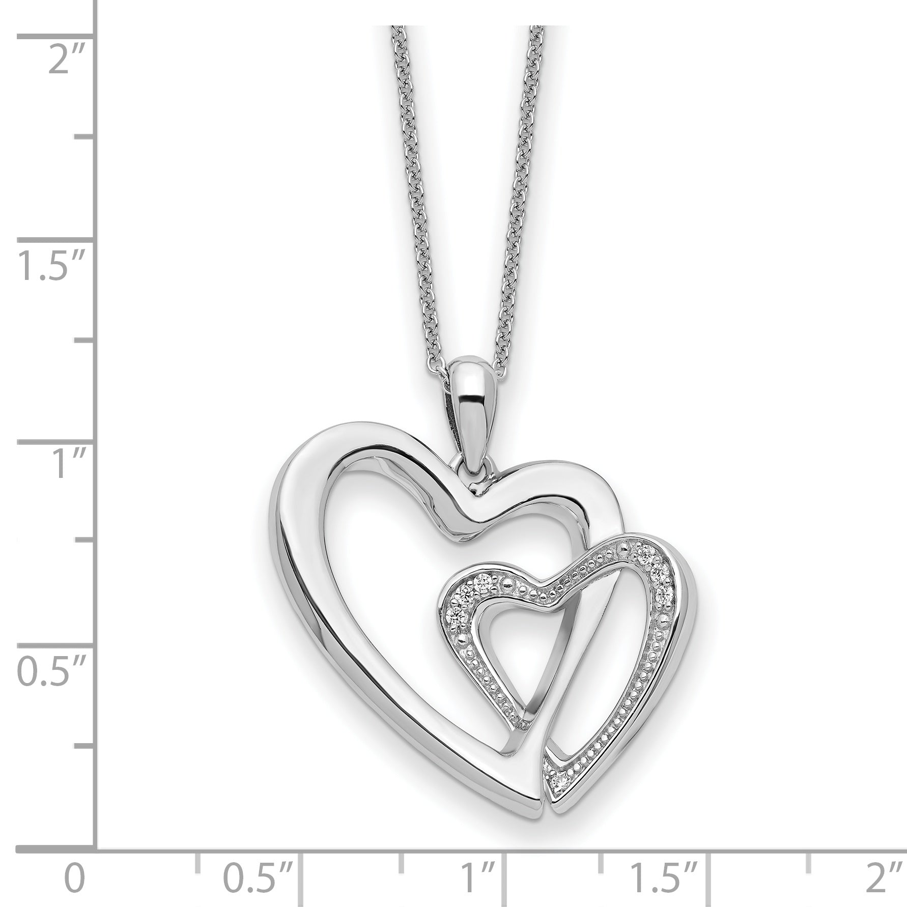 Sentimental Expressions Sterling Silver Rhodium-plated CZ You and Me Heart 18in Necklace