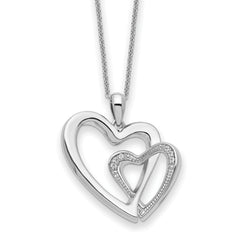 Sentimental Expressions Sterling Silver Rhodium-plated CZ You and Me Heart 18in Necklace