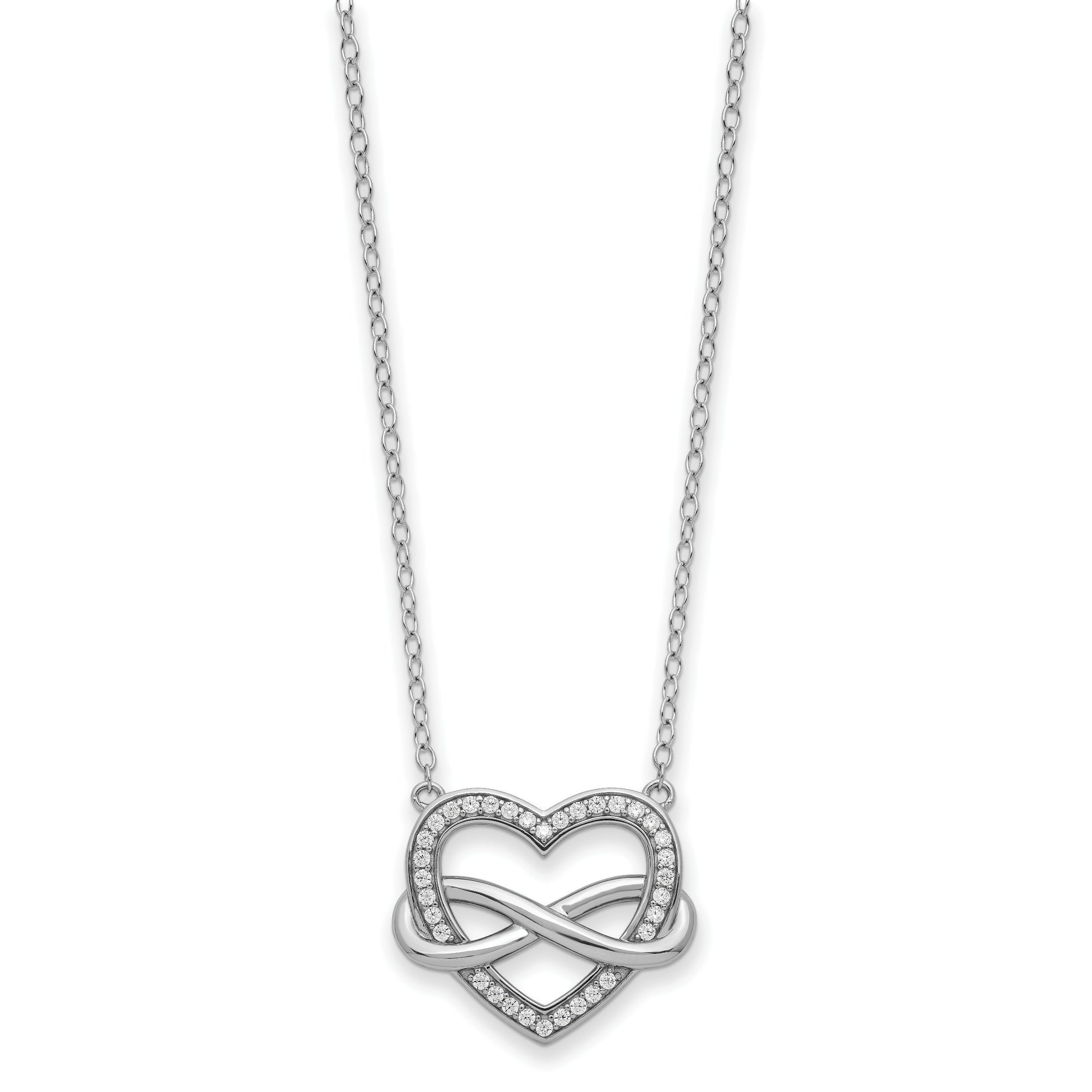 Sentimental Expressions Sterling Silver Rhodium-plated CZ Friends are Forever Heart 18in Necklace