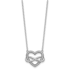 Sentimental Expressions Sterling Silver Rhodium-plated CZ Friends are Forever Heart 18in Necklace