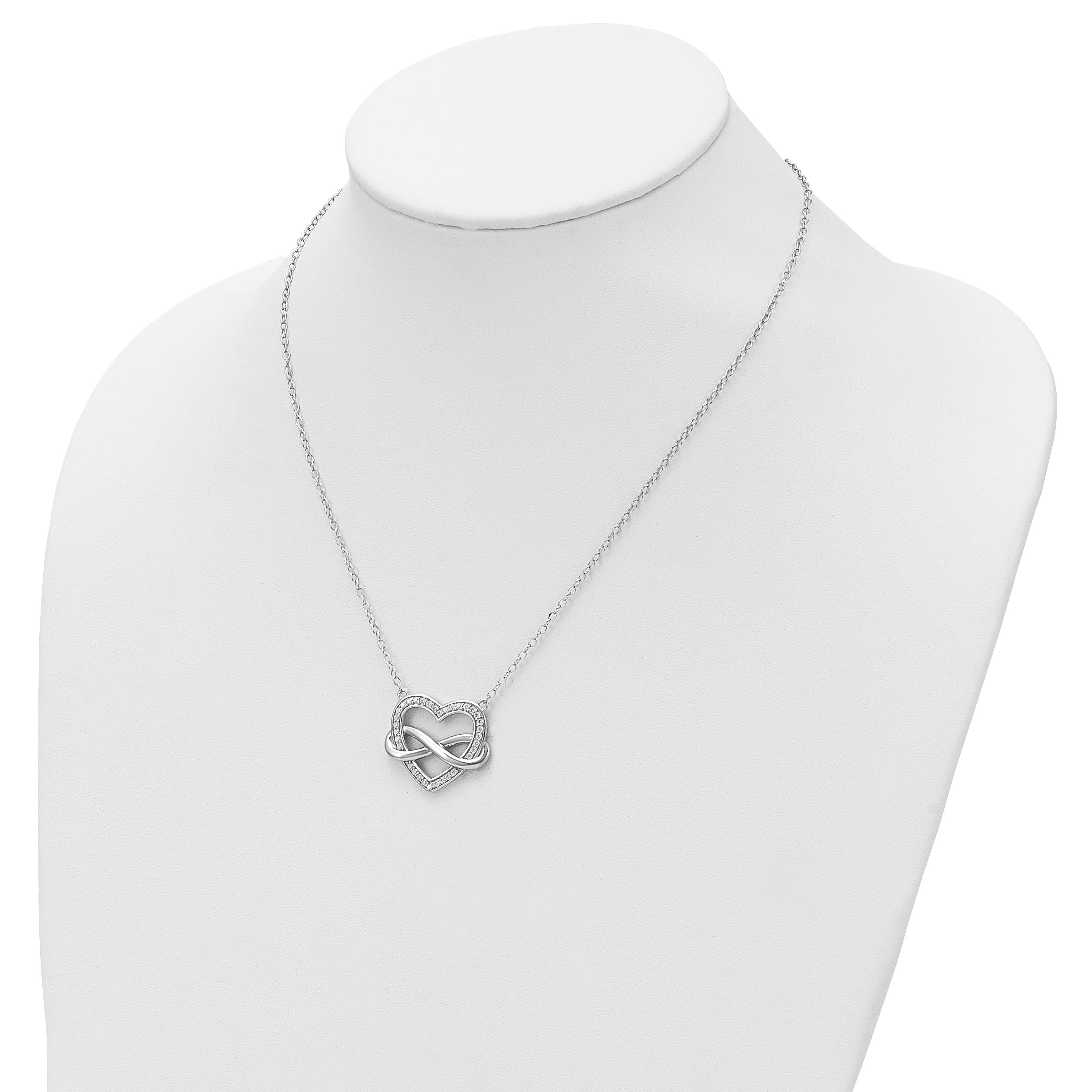 Sentimental Expressions Sterling Silver Rhodium-plated CZ Friends are Forever Heart 18in Necklace