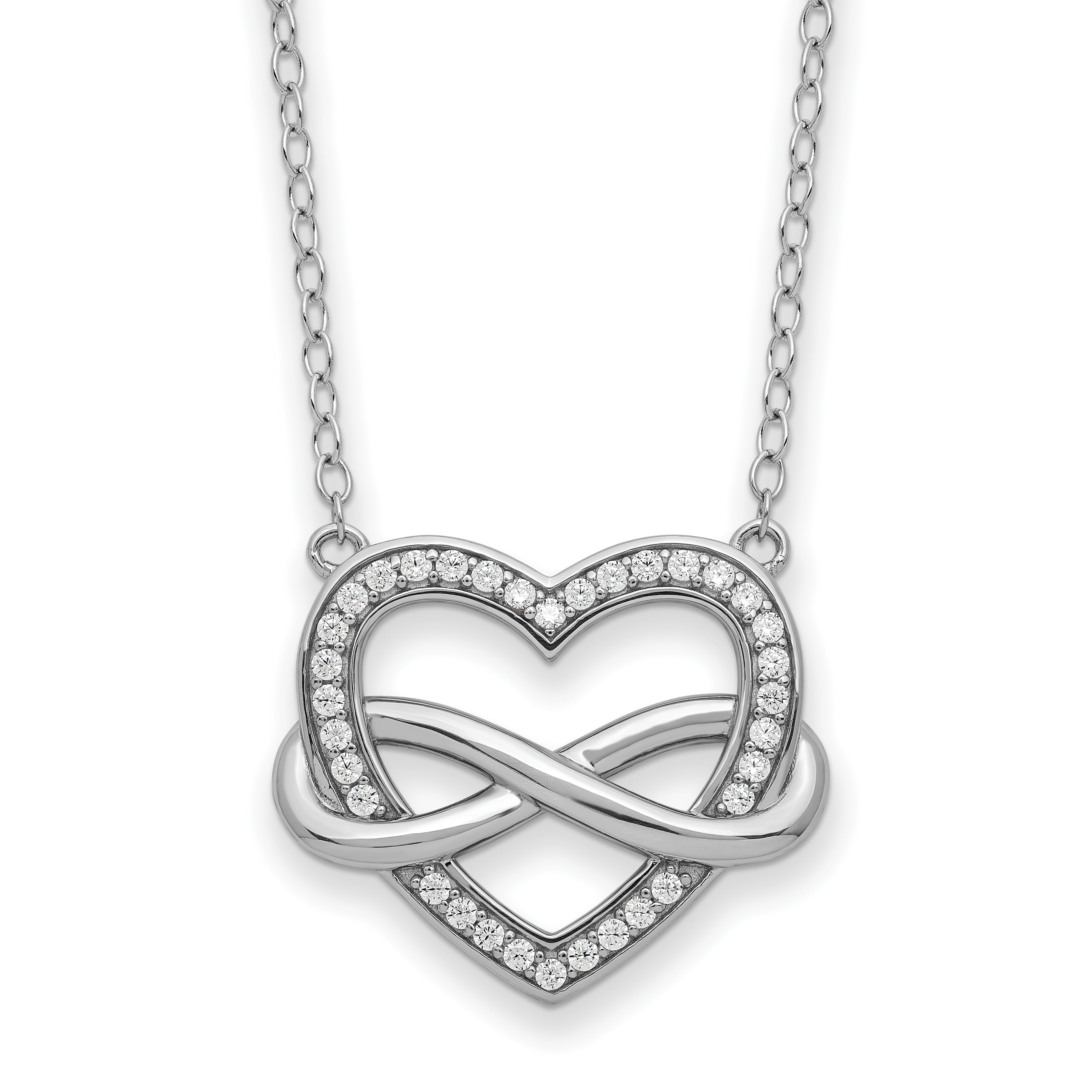 Sentimental Expressions Sterling Silver Rhodium-plated CZ Friends are Forever Heart 18in Necklace