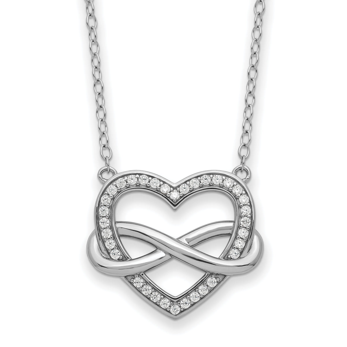 Sentimental Expressions Sterling Silver Rhodium-plated CZ Friends are Forever Heart 18in Necklace