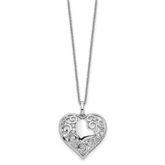 Sentimental Expressions Sterling Silver Rhodium-plated CZ Antiqued Soul Sister Heart 18in Necklace