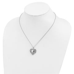 Sentimental Expressions Sterling Silver Rhodium-plated CZ Antiqued Soul Sister Heart 18in Necklace