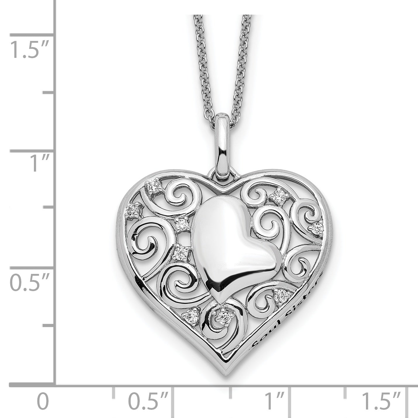 Sentimental Expressions Sterling Silver Rhodium-plated CZ Antiqued Soul Sister Heart 18in Necklace