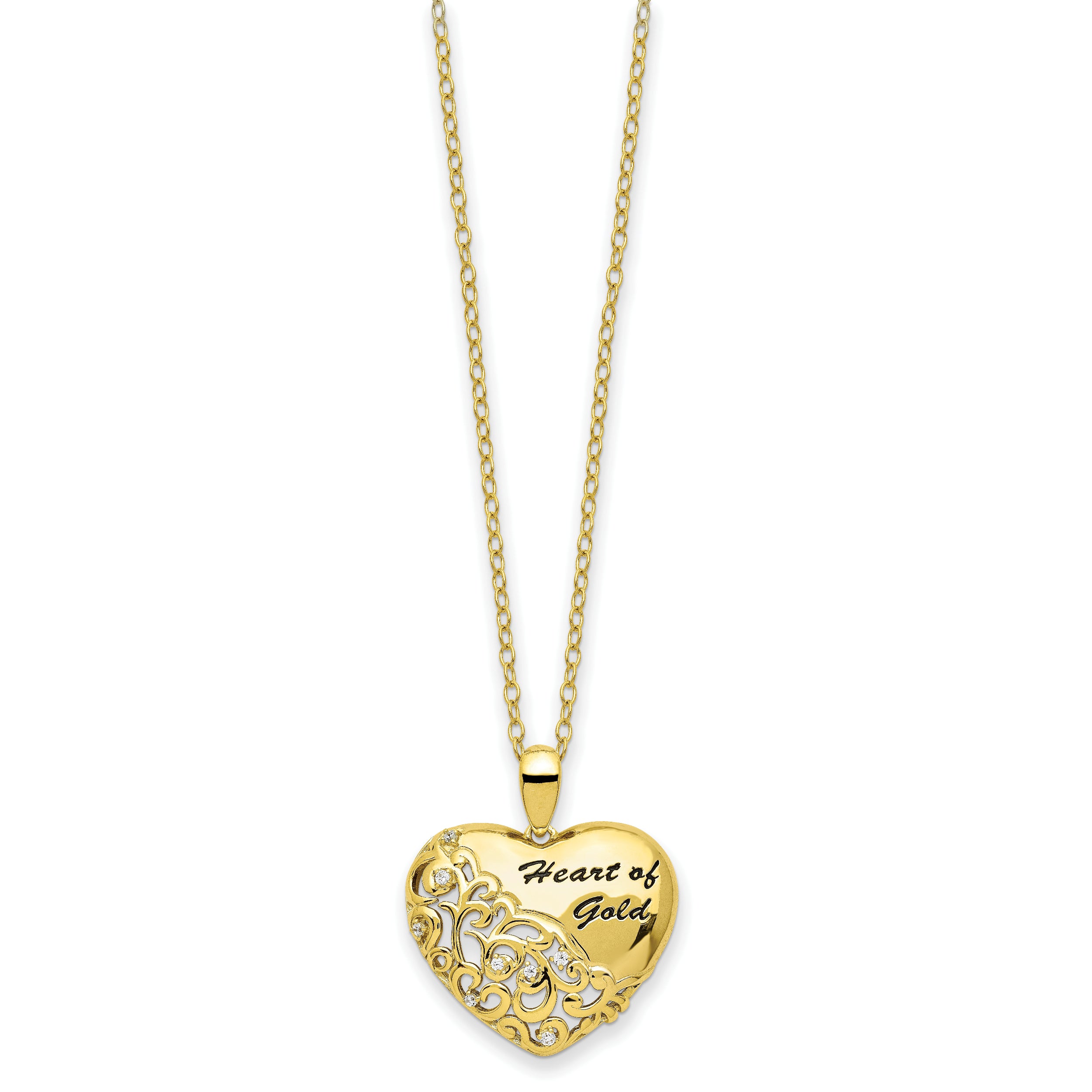 Sentimental Expressions Sterling Silver Gold-tone CZ Heart of Gold 18in Necklace