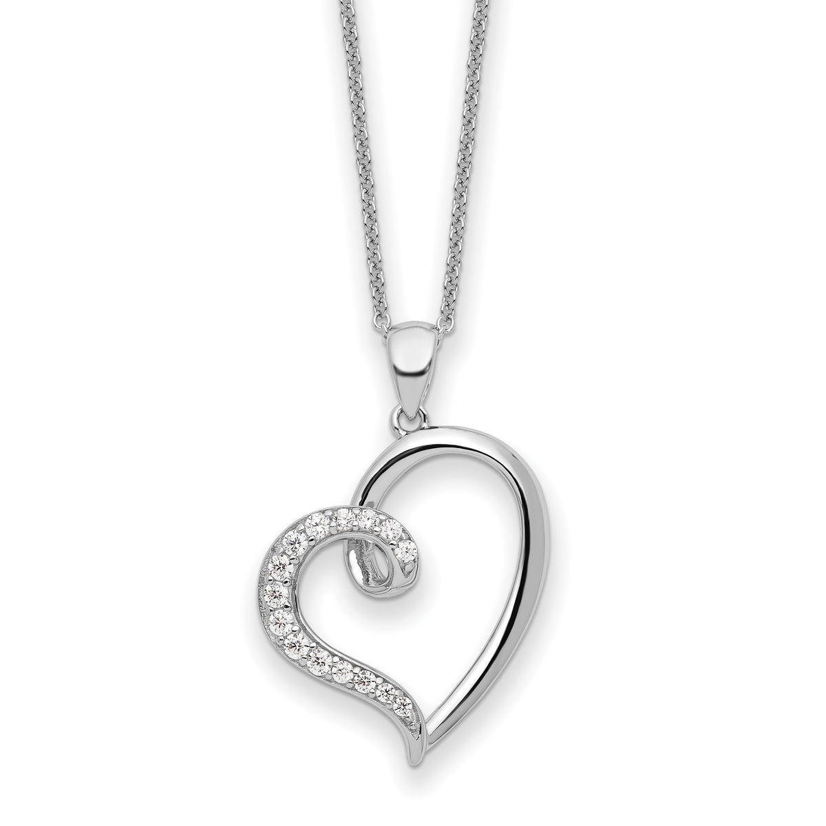 Sentimental Expressions Sterling Silver Rhodium-plated CZ Friendship Heart 18in Necklace