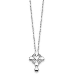 Sentimental Expressions Sterling Silver Rhodium-plated CZ Memory Cross Locket 18in Necklace