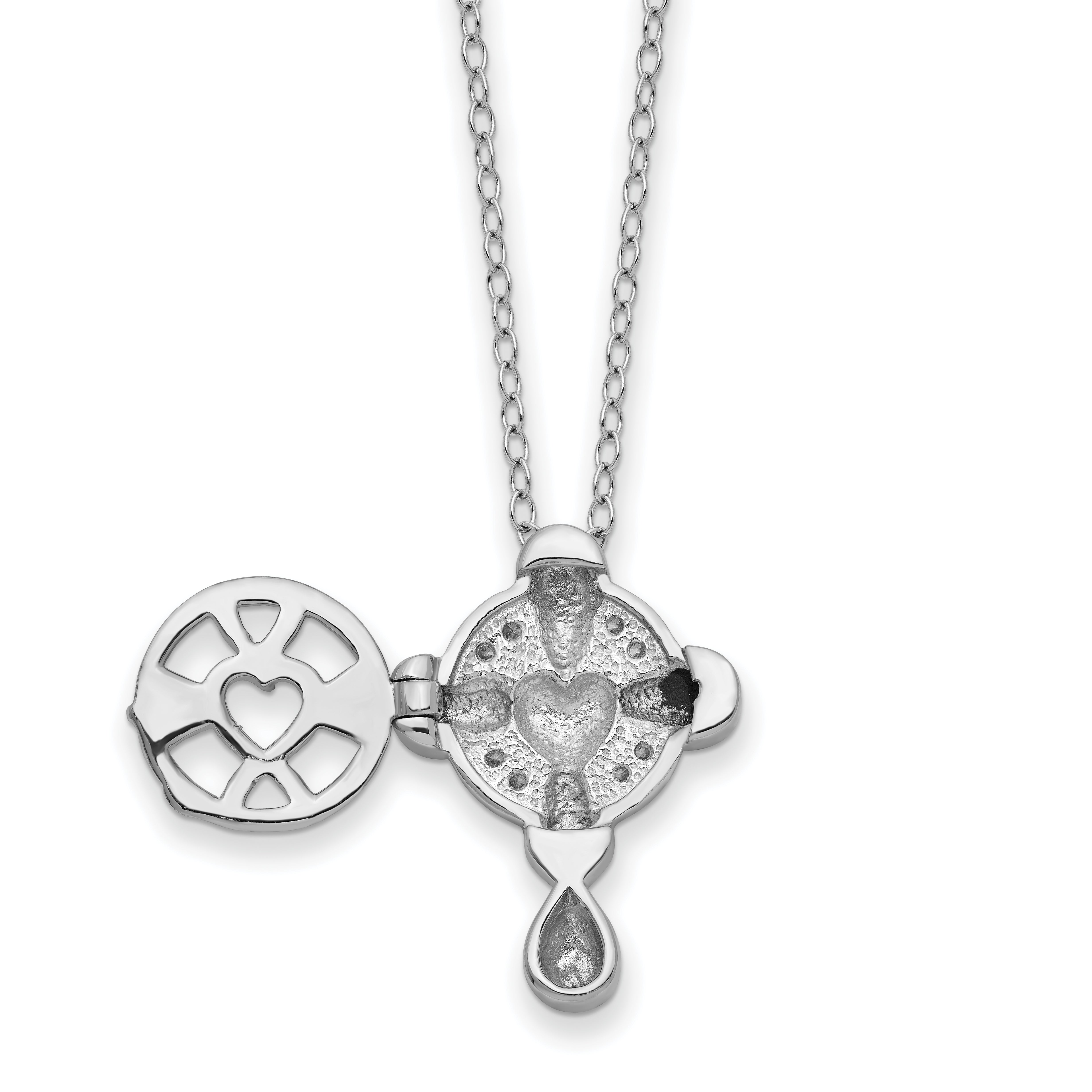 Sentimental Expressions Sterling Silver Rhodium-plated CZ Memory Cross Locket 18in Necklace