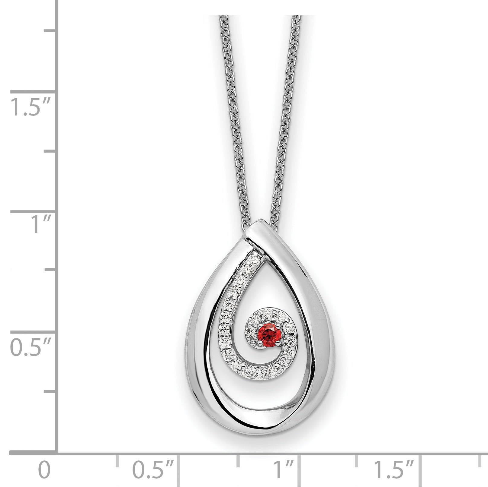 Sentimental Expressions Sterling Silver Rhodium-plated Red and Clear CZ In Memory of my Mother 18in Necklace