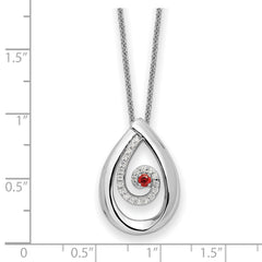 Sentimental Expressions Sterling Silver Rhodium-plated Red and Clear CZ In Memory of my Mother 18in Necklace