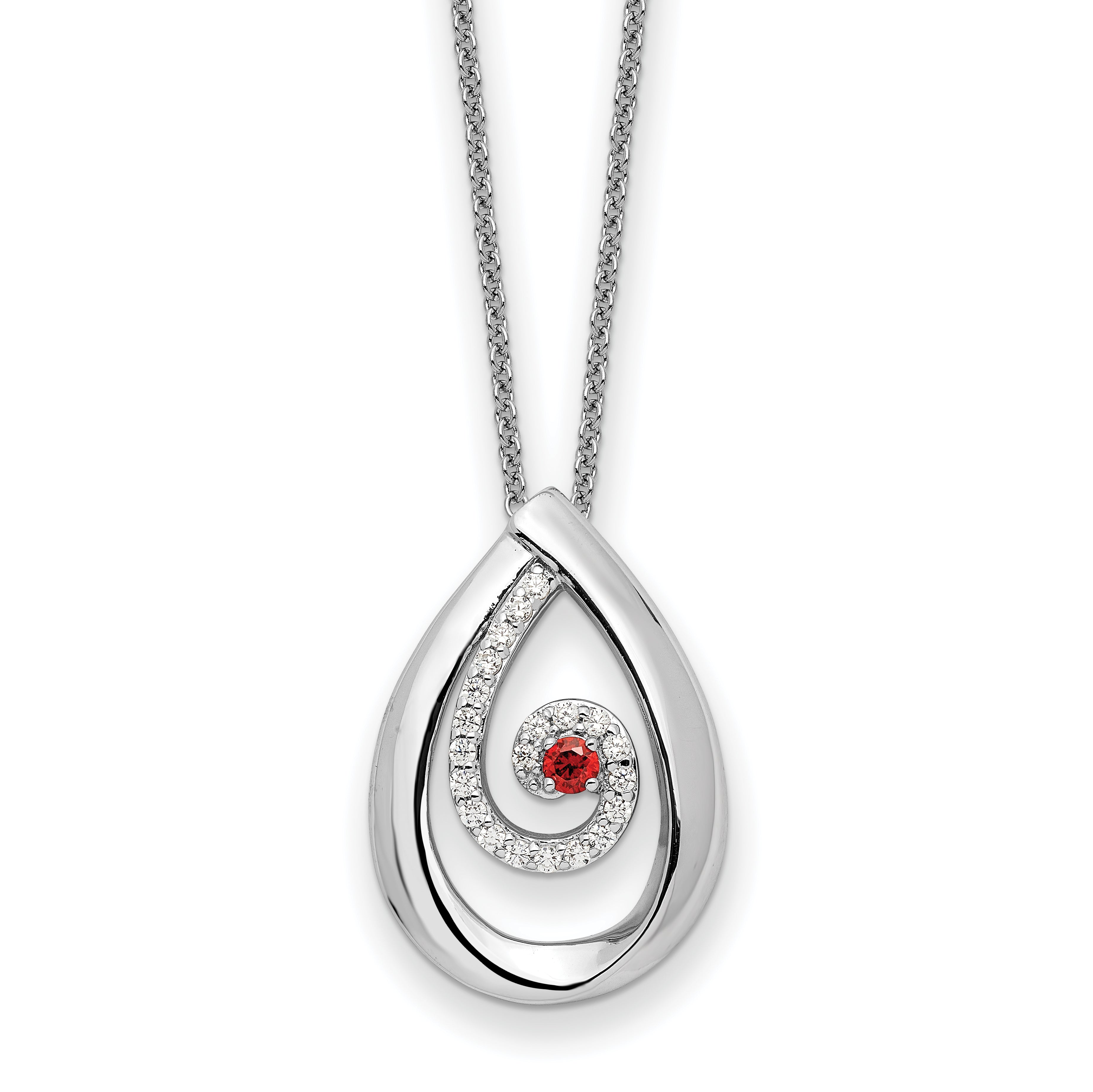 Sentimental Expressions Sterling Silver Rhodium-plated Red and Clear CZ In Memory of my Mother 18in Necklace