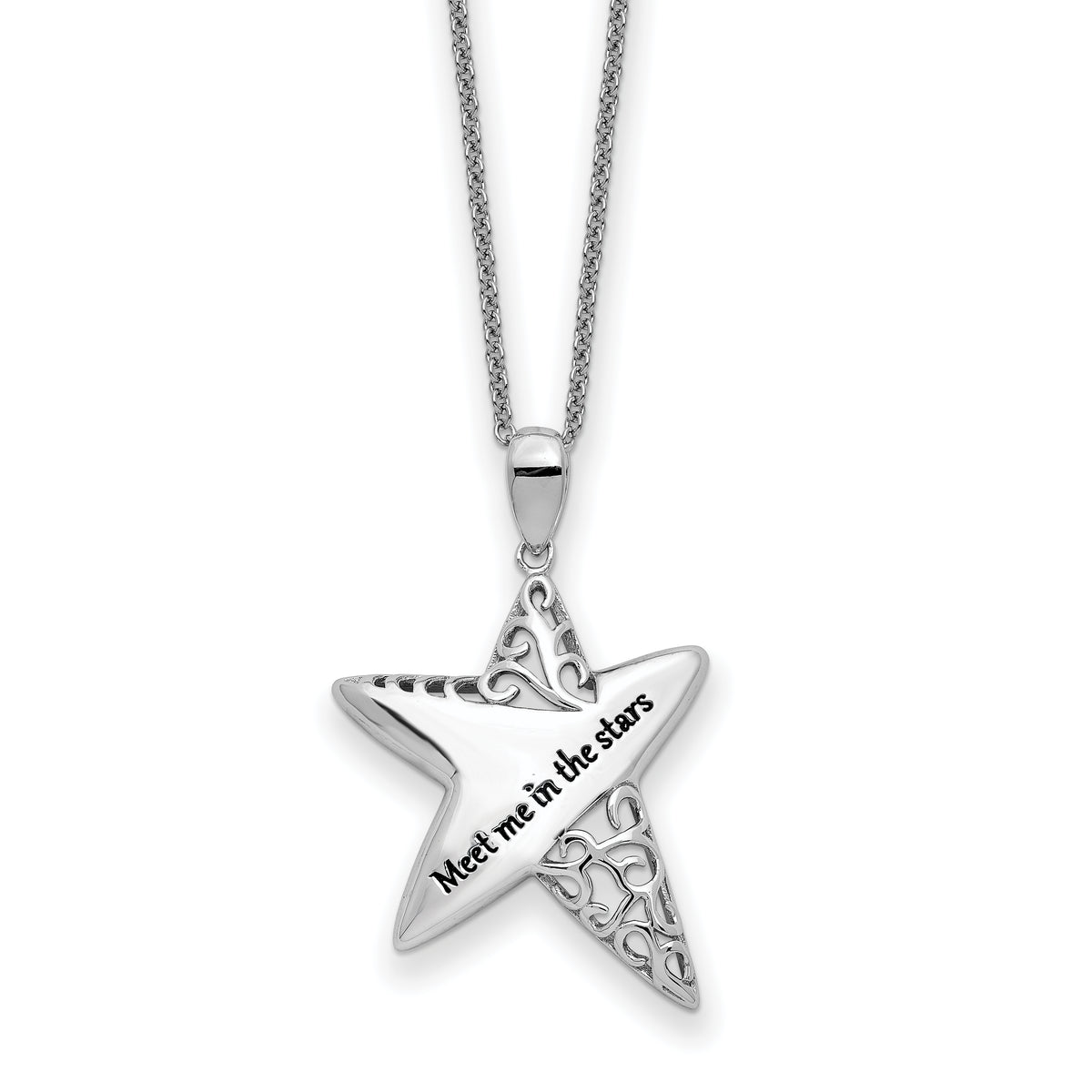 Sentimental Expressions Sterling Silver Rhodium-plated Antiqued Meet Me in the Stars 18in Necklace