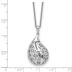 Sentimental Expressions Sterling Silver Rhodium-plated Antiqued CZ Forever Loved Forever Missed 18 Inch Necklace