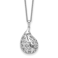 Sentimental Expressions Sterling Silver Rhodium-plated Antiqued CZ Forever Loved Forever Missed 18 Inch Necklace