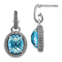 Sterling Silver w/14k Antiqued Blue Topaz Post Dangle Earrings