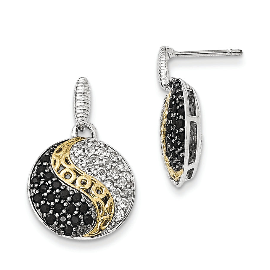 Sterling Silver & Gold-plated Blk Rhodium White Topaz & Onyx Earrings