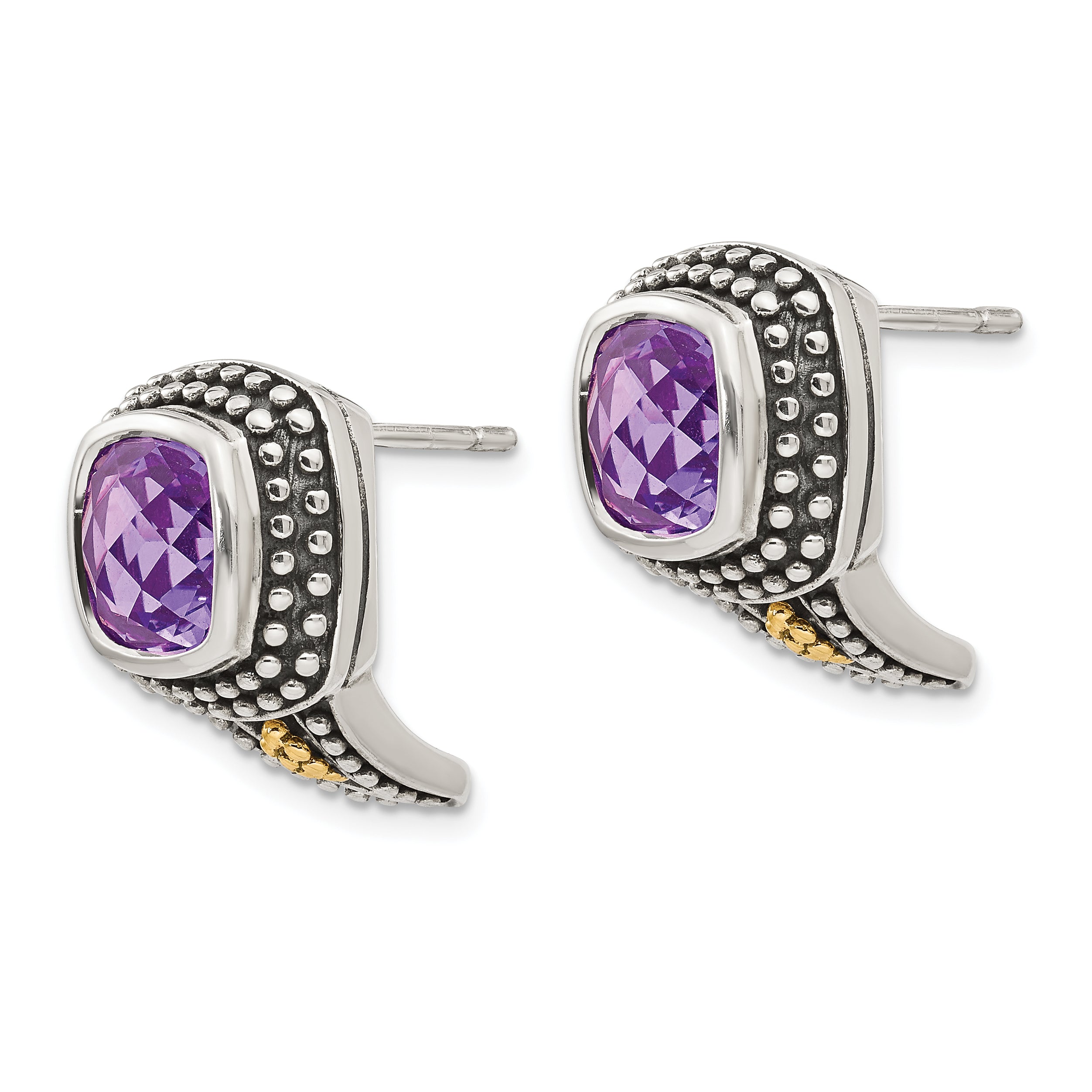 Sophia Jewelers 14K Gold Two-Tone Amethyst Drop Earrings Elegant Vintage Style