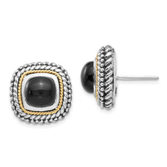 Shey Couture Sterling Silver with 14K Accent Antiqued Cabochon Black Onyx Post Earrings