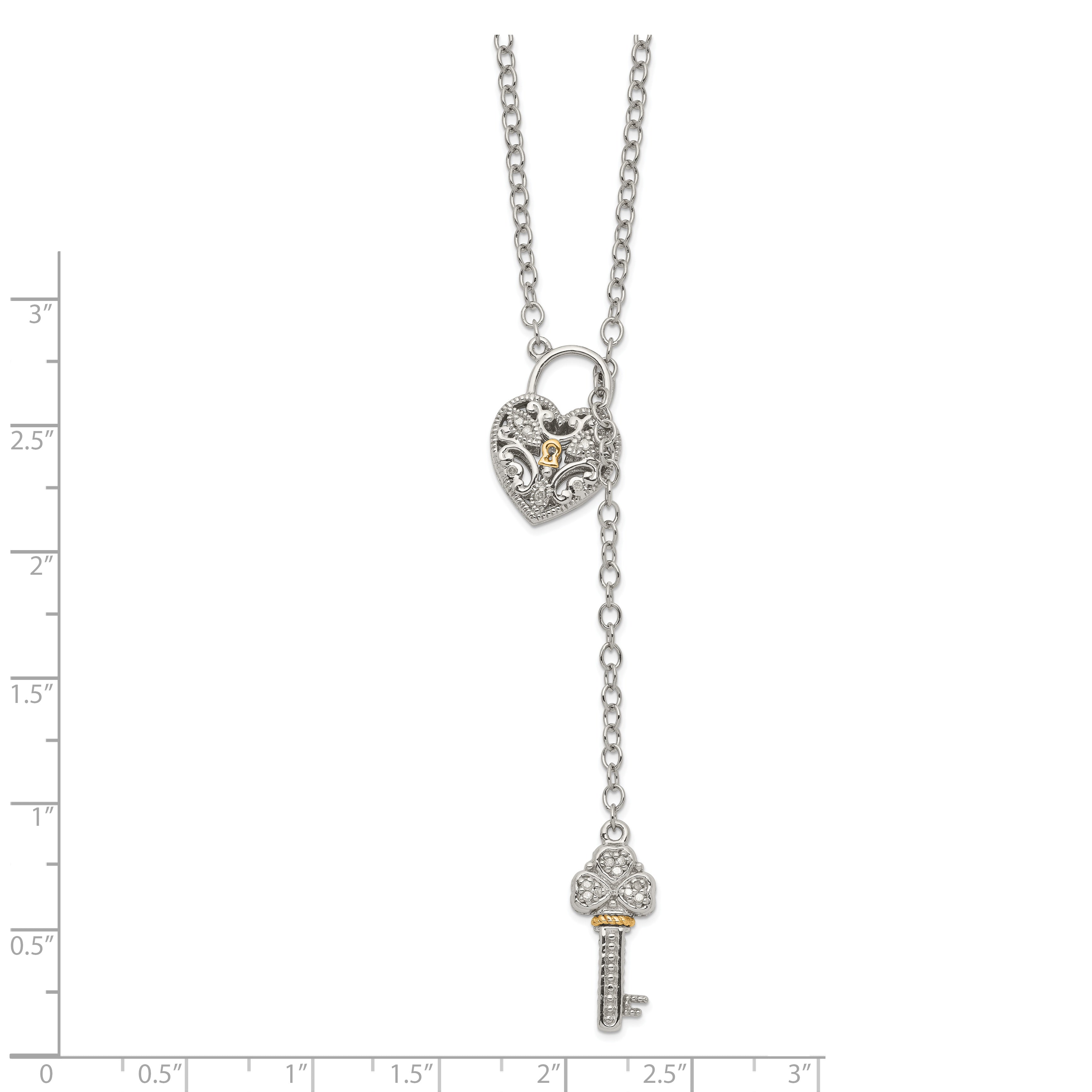 Shey Couture Sterling Silver Rhodium-plated with 14K Accent 18 Inch Diamond Heart Lock and Key Necklace