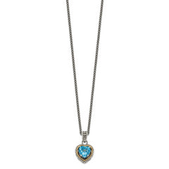 Shey Couture Sterling Silver with 14K Accent Antiqued Blue Topaz Heart 18 inch Necklace