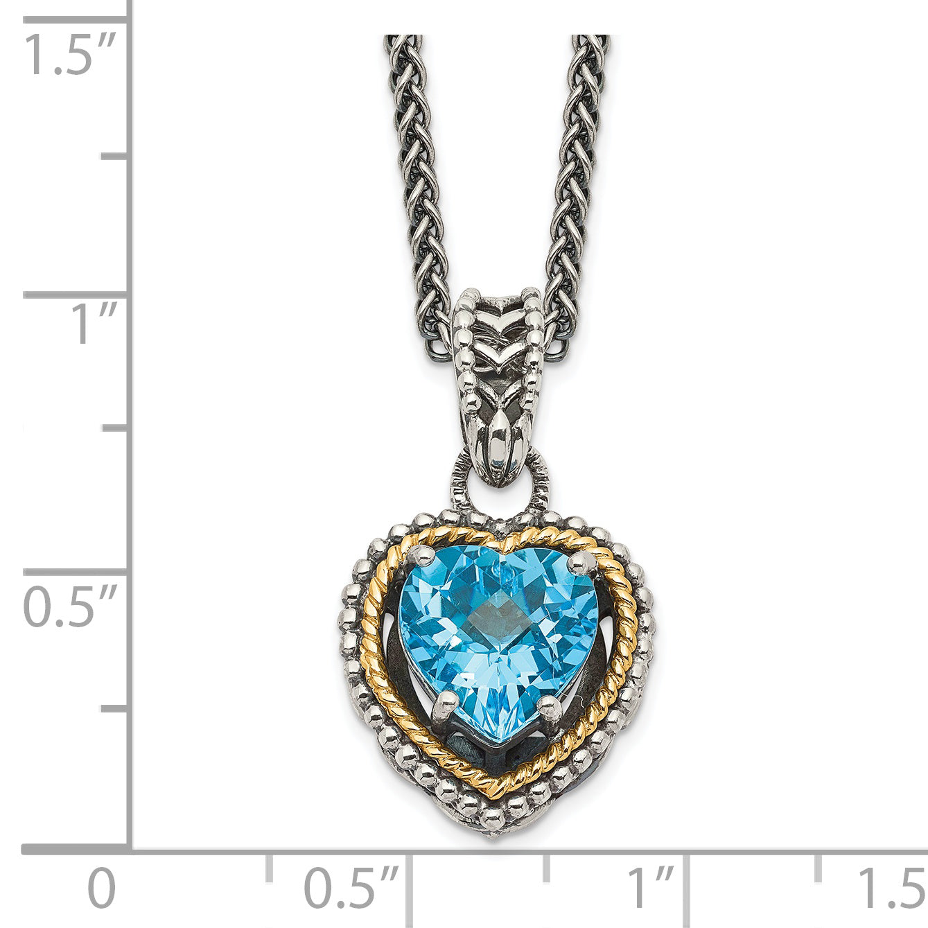 Shey Couture Sterling Silver with 14K Accent Antiqued Blue Topaz Heart 18 inch Necklace