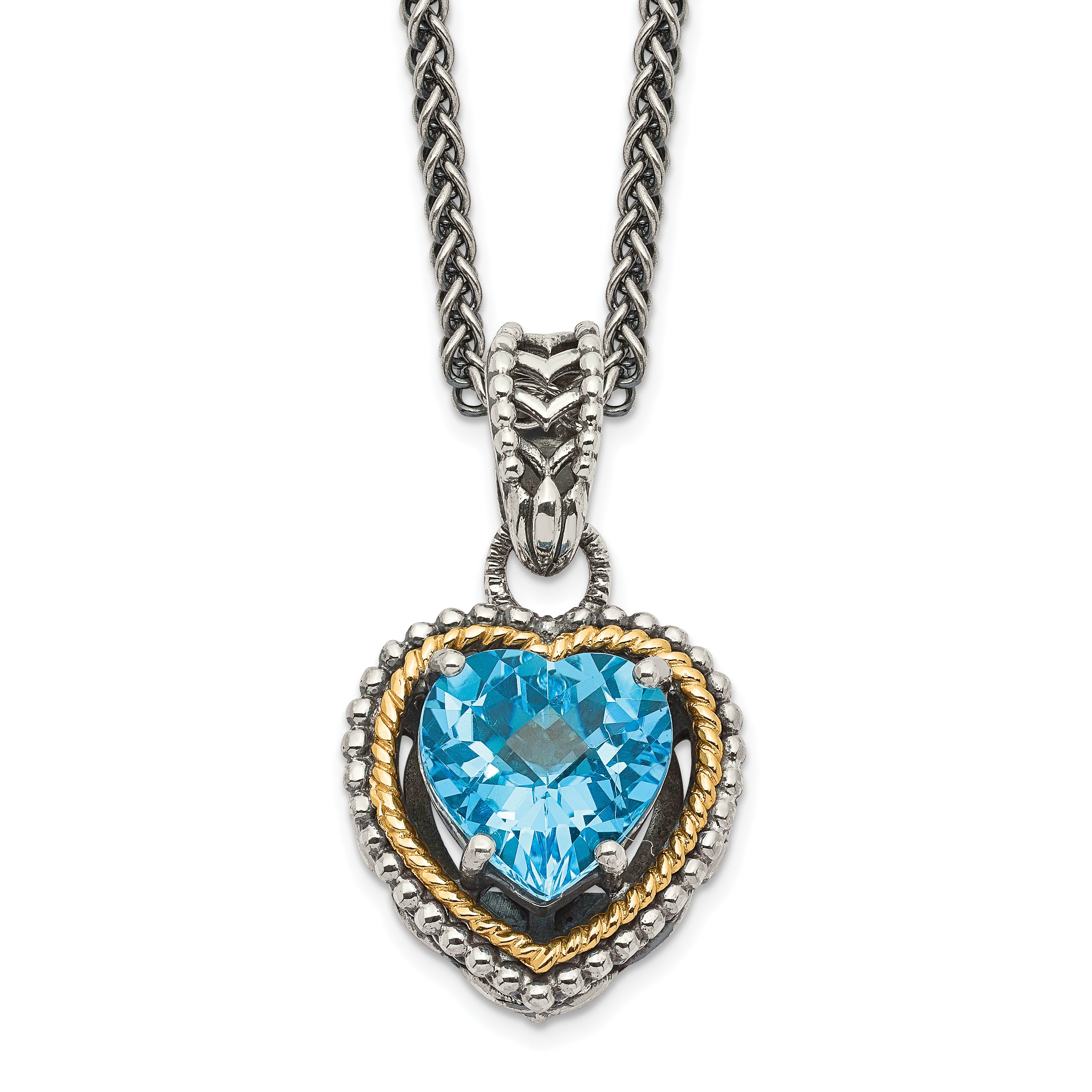 Shey Couture Sterling Silver with 14K Accent Antiqued Blue Topaz Heart 18 inch Necklace