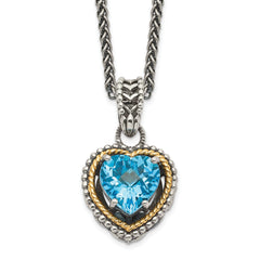 Shey Couture Sterling Silver with 14K Accent Antiqued Blue Topaz Heart 18 inch Necklace