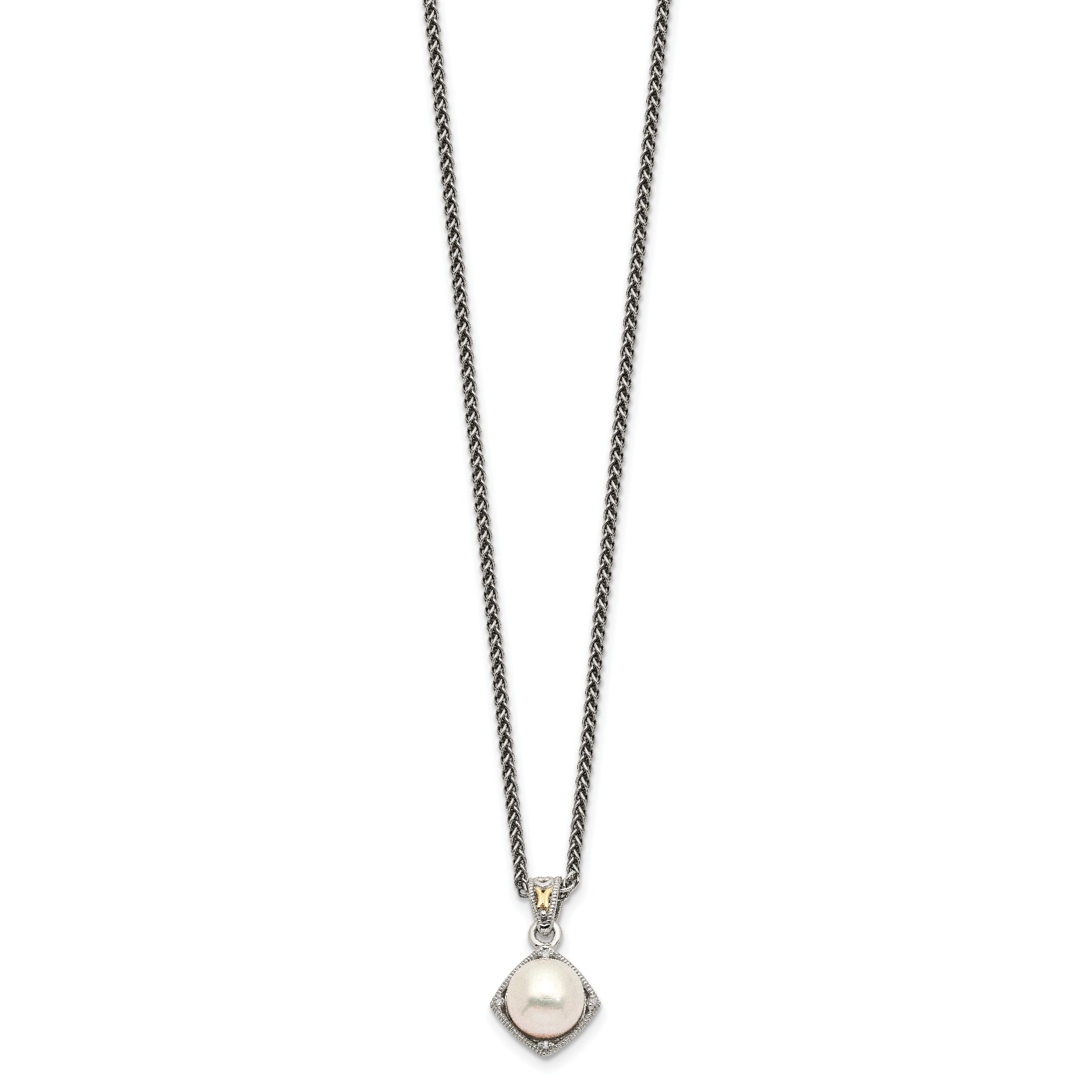 Shey Couture Sterling Silver with 14K Accent 18 Inch Freshwater Cultured Pearl and Diamond Necklace