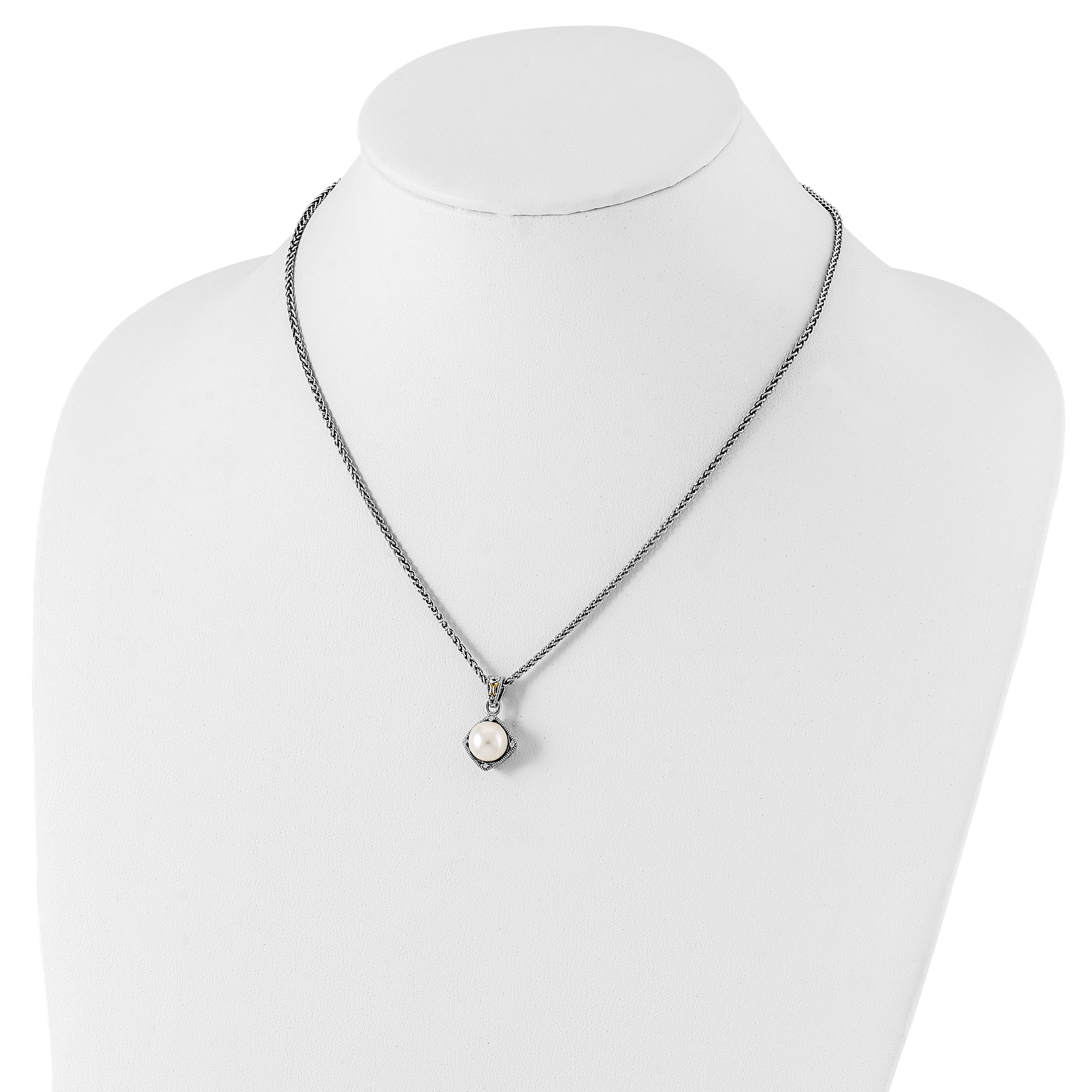 Shey Couture Sterling Silver with 14K Accent 18 Inch Freshwater Cultured Pearl and Diamond Necklace