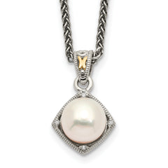 Shey Couture Sterling Silver with 14K Accent 18 Inch Freshwater Cultured Pearl and Diamond Necklace