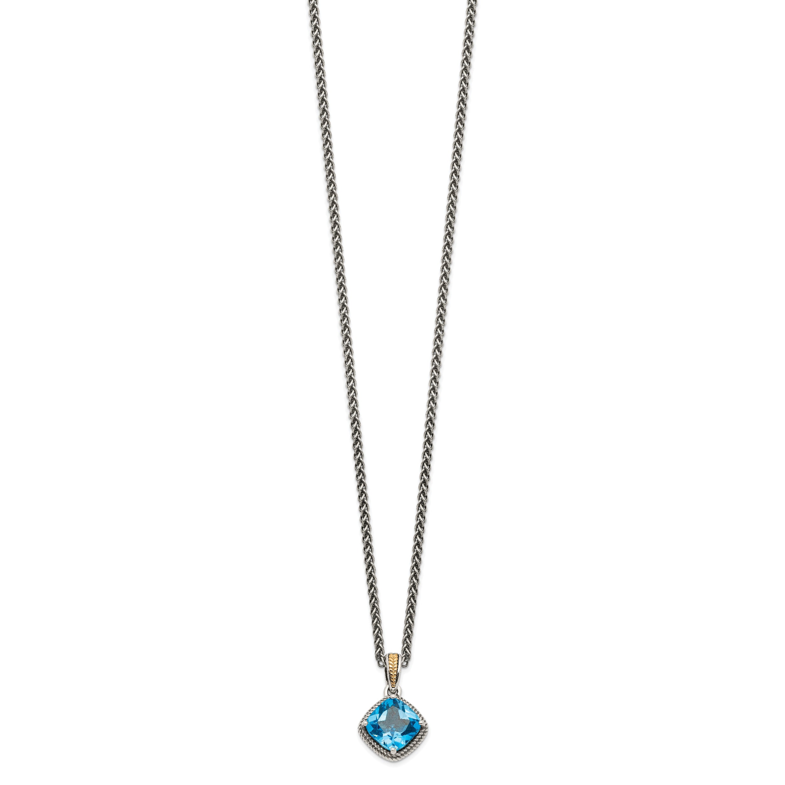 Shey Couture Sterling Silver with 14K Accent 18 Inch Antiqued Cushion Blue Topaz Necklace