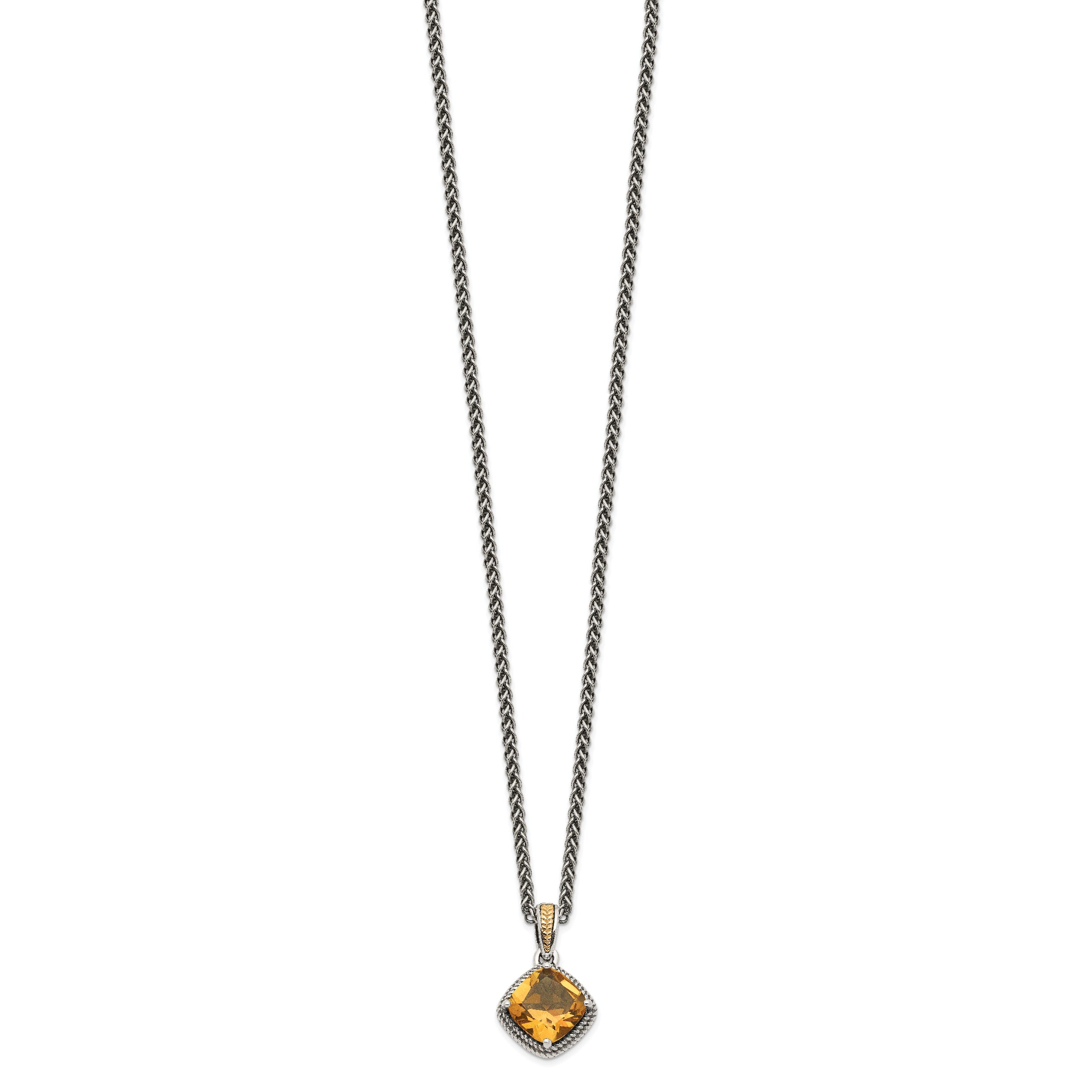 Shey Couture Sterling Silver with 14K Accent 18 Inch Antiqued Cushion Citrine Necklace