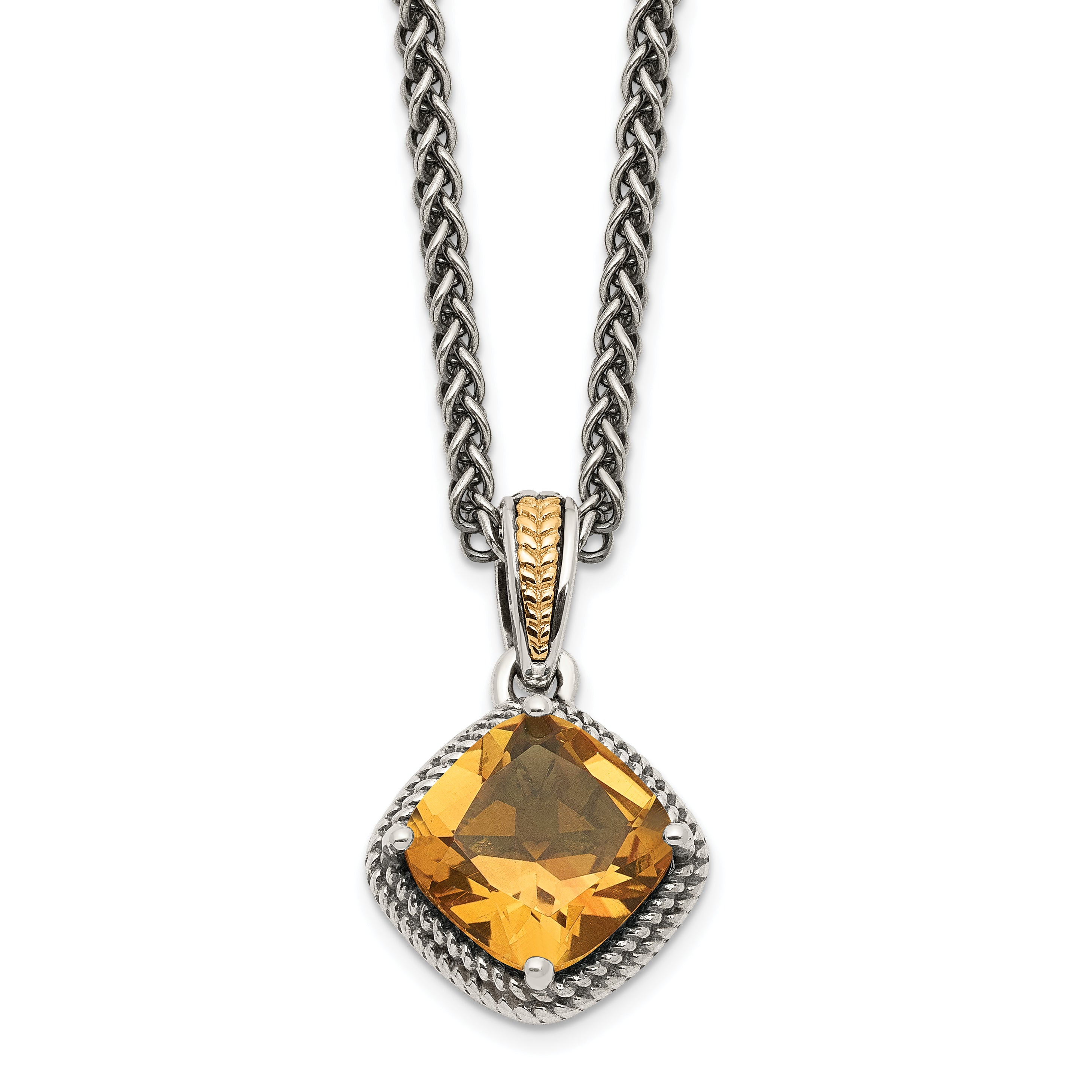 Shey Couture Sterling Silver with 14K Accent 18 Inch Antiqued Cushion Citrine Necklace