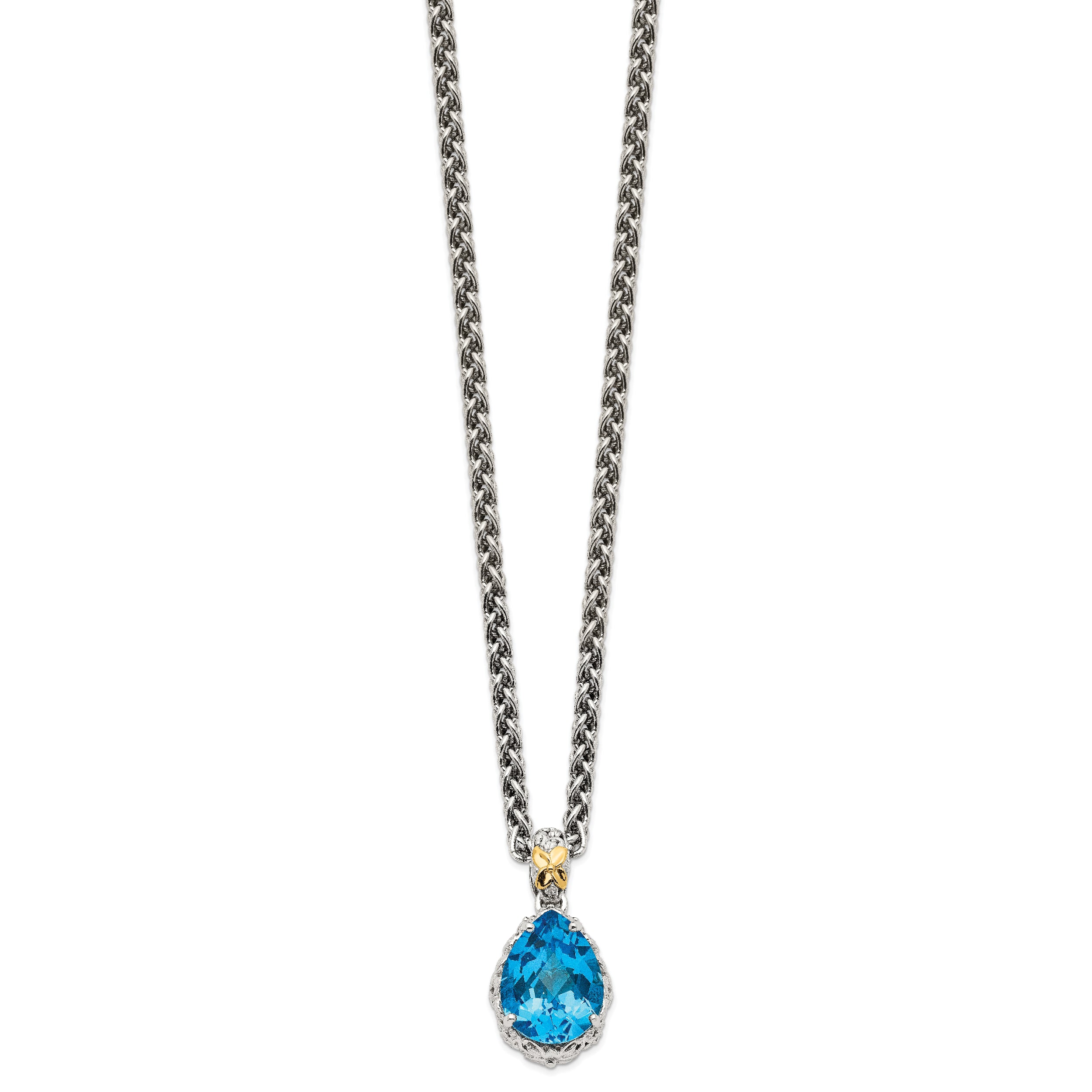 Shey Couture Sterling Silver Rhodium-plated with 14K Accent 18 Inch Antiqued Pear Shaped Blue Topaz Necklace