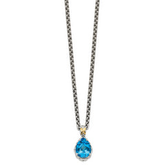 Shey Couture Sterling Silver Rhodium-plated with 14K Accent 18 Inch Antiqued Pear Shaped Blue Topaz Necklace