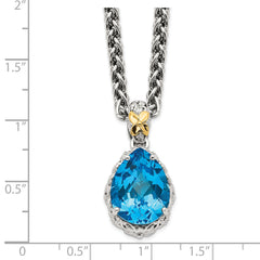 Shey Couture Sterling Silver Rhodium-plated with 14K Accent 18 Inch Antiqued Pear Shaped Blue Topaz Necklace