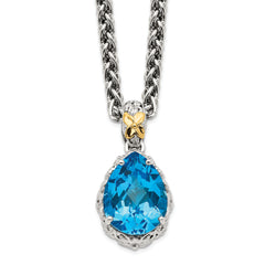 Shey Couture Sterling Silver Rhodium-plated with 14K Accent 18 Inch Antiqued Pear Shaped Blue Topaz Necklace