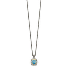 Shey Couture Sterling Silver with 14K Accent 18 Inch Antiqued Cushion Bezel Light Swiss Blue Topaz Necklace