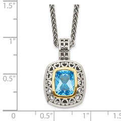 Shey Couture Sterling Silver with 14K Accent 18 Inch Antiqued Cushion Bezel Light Swiss Blue Topaz Necklace