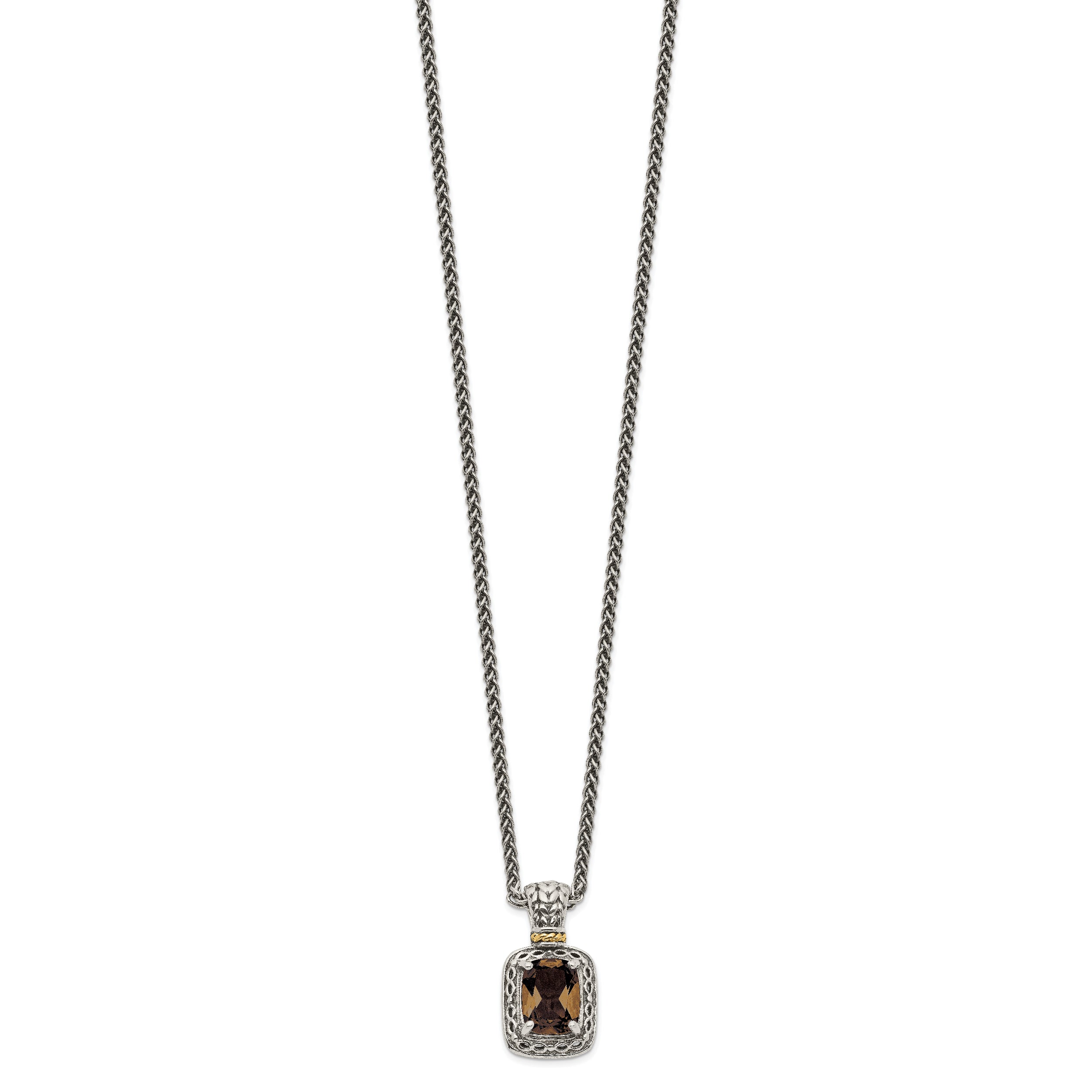 Shey Couture Sterling Silver with 14K Accent 18 Inch Antiqued Cushion Checkerboard Smoky Quartz Necklace